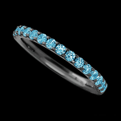 Zirconium band with 15 Round Lab Blue Diamond having TCW-.45