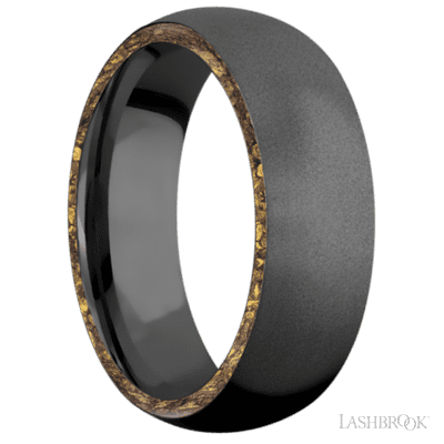 7 mm wide/Domed/Zirconium band with two 1 mm Side inlays of Alaskan Gold Nugget.