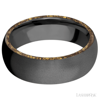 7 mm wide/Domed/Zirconium band with two 1 mm Side inlays of Alaskan Gold Nugget.