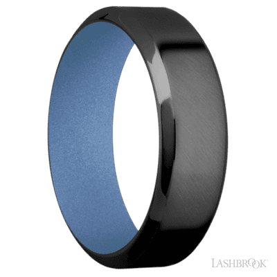 7 mm wide High Bevel Zirconium band featuring a Crushed Orchid sleeve.