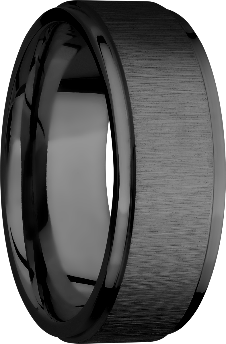 Zirconium 8mm flat band with grooved edges