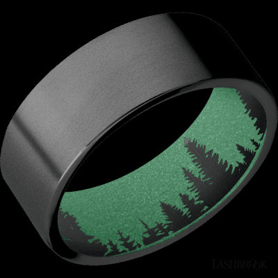 8 mm wide Flat Zirconium band featuring a Squatch sleeve.