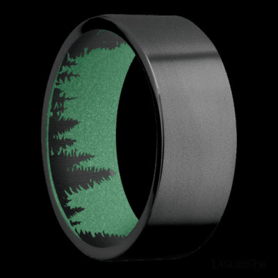 8 mm wide Flat Zirconium band featuring a Squatch sleeve.