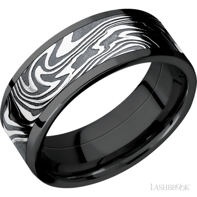 8 mm wide/Flat/Zirconium band with one 6 mm Centered inlay of Kinetic.